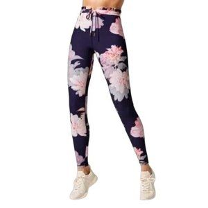Celestine Lace Up Ruffle Waistband Leggings Size Small Peony Floral High Rise
